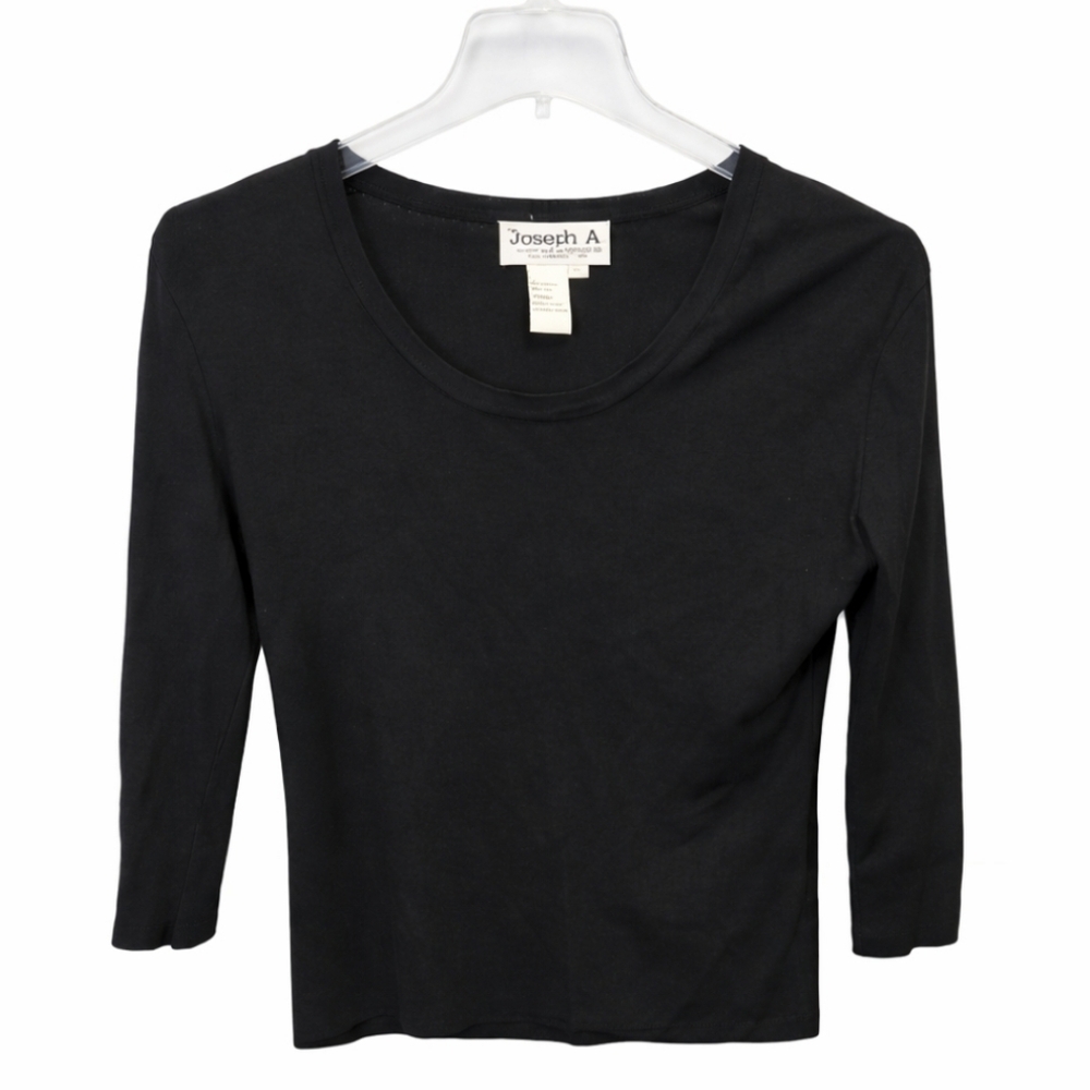 Joseph A Black Viscose Blend 3/4 Length Sleeve Top Sz Lg